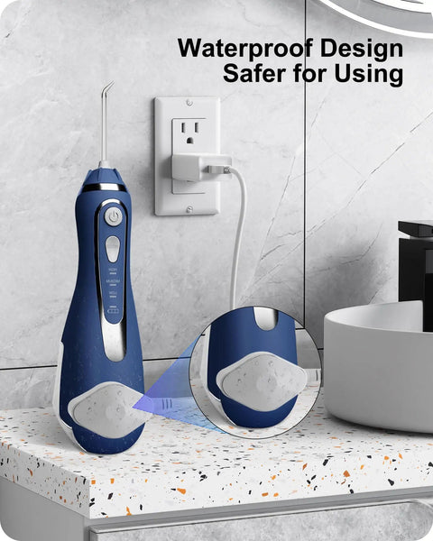 Waterpik Cordless Water Flosser on countertop charging with Charger For Waterpik Water Flosser WP 580 582 583 587 Cordless Advanced 2.0 Replacement Quick Charge Dock Not For WP 560 Series Keeps Your Smile Ready On The Go