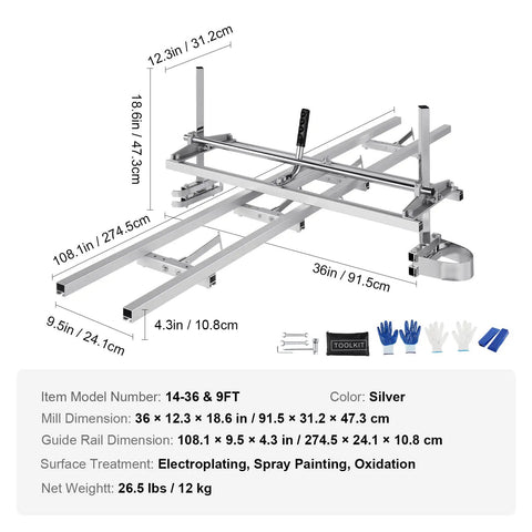 Portable Chainsaw Mill And Rail Guide System For Lumber Milling 14 To 36 Inch Bar With Nine Foot Aluminum Rail Easy Setup