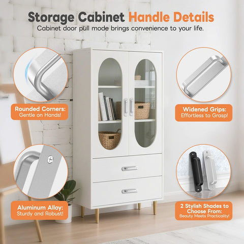 White cabinet with sliding barn door handle set in aluminum alloy, 5.7 to 5.9 inch pulls, silver, highlighted details.