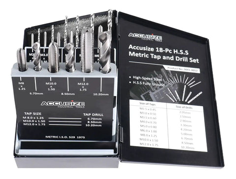 Metric 18 Pcs HSS Tap And Drill Set For Quick No Nonsense Metalwork, Includes M2.5X0.45 Through M12X1.75 Taps And 2.05 To 10.20mm Drills, Fully Ground For Precision, Ideal For Home Shops CNC And Maintenance Projects