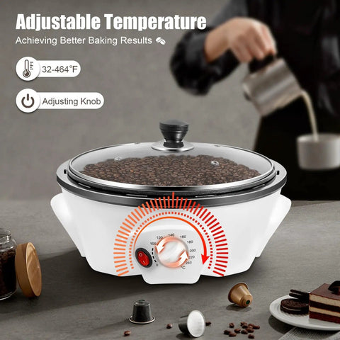 Electric Coffee Bean Roaster Machine With 1.1 Lb Capacity, Clear Cover, Stir Bar, Adjustable Temperature, Even Heating
