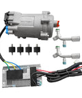 Universal A C Electric Compressor 20Cc Per Stroke 12 Volt Auto Truck Bus Air Conditioning R134a with wiring and accessories.