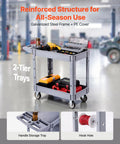 Beefy Heavy Duty Utility Cart With Two Tier Shelves 550 Lbs Capacity Heavy Plastic Rolling Cart With 360 Degree Swivel Wheels And Two Brakes Tool Storage Tray For Garage Workshop And Warehouse, 2-tier gray cart with tools