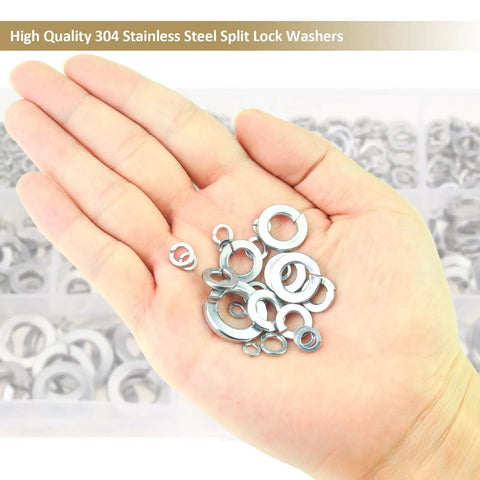 Rock Solid 304 Stainless Steel Lock Washers And Split Spring Washer Assortment Kit Featuring Eight Pro Sizes Built Tough For Everyday Garage Tasks And Heavy Duty Fixes Including A Sturdy 452 Piece Set