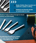 All-In-One 35-Piece Leather Sewing Kit With Hole Punch Prongs, waxed thread, and tools displayed on a table