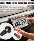 Person installing Anti Theft License Plate Screws Kit Heavy Duty Stainless Steel Security Bolts on car license plate holder.