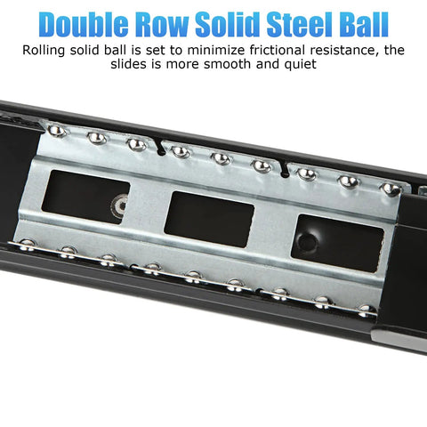 1 Pair 16 Inch Undermount Full Extension Drawer Slides Heavy Duty Bottom Mount Hidden Slides, 260 Lb Load Capacity, Thick Steel Construction, Sturdy Cabinet Glides For Closets, Cabinets, And Stair Storage. Double-row steel ball bearing drawer slide close-up
