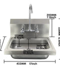 Stainless Steel Hand Sink Basin 17 X 15 Inches Wall Mount For Public Places Restaurants Schools Kitchens And Homes 304 Grade Anti Rust