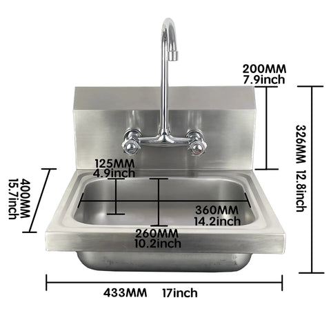 Stainless Steel Hand Sink Basin 17 X 15 Inches Wall Mount For Public Places Restaurants Schools Kitchens And Homes 304 Grade Anti Rust