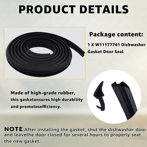 Dishwasher Door Gasket Seal Replacement For Whirlpool Maytag KitchenAid Kenmore Amana Fits W10300924 durable black rubber