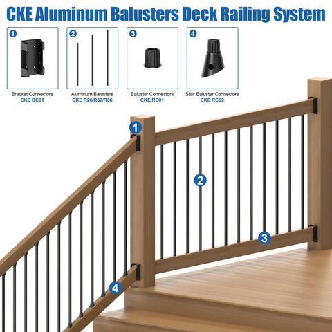 CKE aluminum balusters deck railing system components diagram
