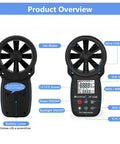 Handheld Anemometer With Digital Wind Speed Gauge And Temperature Readout, Real Time Wind Velocity Meter For CFM Calculations, Pro Grade, Great For HVAC, Outdoor Sailing, Shooting, And Golf, front view with LCD screen