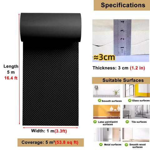 Self Adhesive Acoustic Foam Panels Black Roll Soundproof Wall And Ceiling Noise Dampening Hella Thick Coverage For Home Studio Recording dimensions and specifications