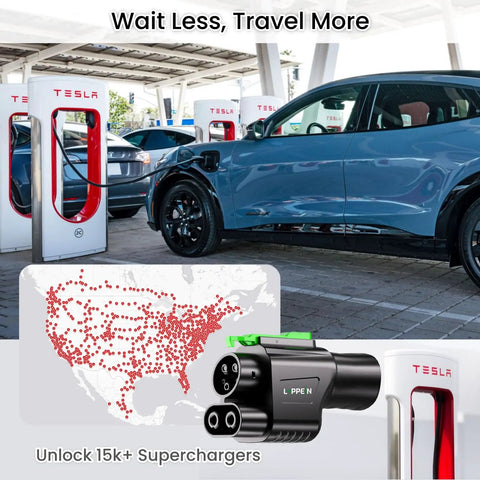 Plug And Play Ccs To Nacs Adapter For Dc Fast Charging Station next to Tesla Supercharger and charging map.