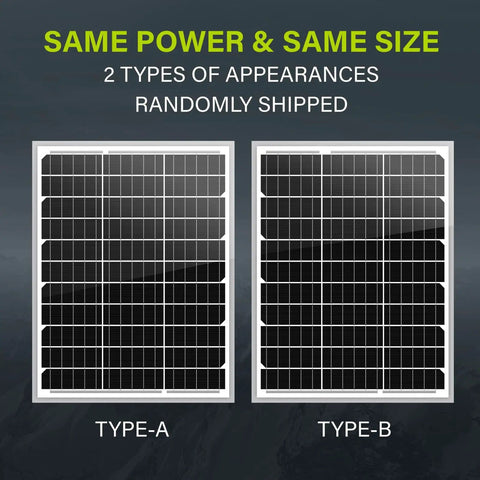 Two types of 20W 12V Monocrystalline Solar Panel For Off-Grid RV Boat Camper Trailer And Gate Opener