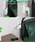 Swivel Wall Adapter Converts Two Prong To Three Prong With Polarized Grounding And Flat Straight Plug Design, showing flat plug behind sofa.