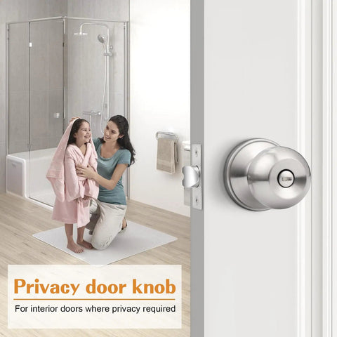 Brushed Nickel Bedroom And Bathroom Door Knobs Set 10 Pack on door with interior privacy handle, stainless steel, anti-fingerprint finish