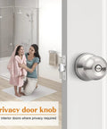 Privacy Interior Door Knobs And Bed Bath Levers No Key Needed Brushed Nickel Lockset shown on bathroom door