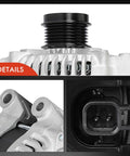 Close-up of Rugged Alternator For Jeep Cherokee KL Series 2014-2022 3.2L V6 12V 180A With 6 Groove Decoupler Pulley Replacement Part P56029740AA TN4210007150 Lifetime Warranty, showing details of pulley and connector.
