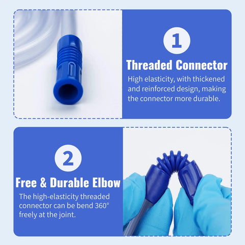 Close-up of elbow and connector details on 3-Piece 71 Inch Vacuum Suction Hose Set for various devices with durable attachments.