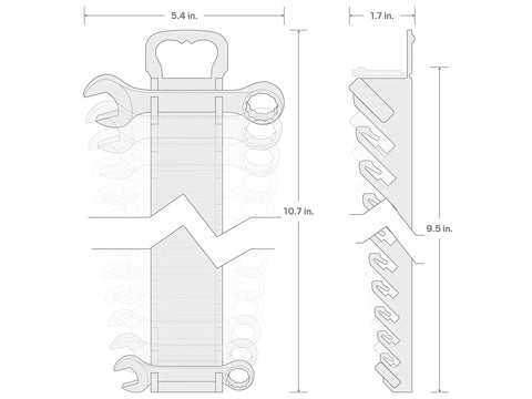 Technical diagram of Stubby 12-Piece Wrench Set 8 To 19 mm With Holder Ultra Short Wrenches in red holder showing dimensions.