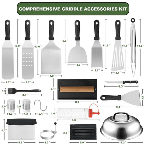 35 Piece Griddle Gear Kit For Flat Top Grills Including Long Griddle Spatula And Slotted Spatula, Large Burger Turner