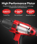 800W Electric Impact Wrench Heavy Duty Corded Tool With 450 Ft Lbs Max Torque, 3400 RPM, 3700 BPM, Half Inch Hog Ring Anvil