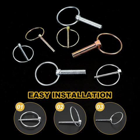 M10x50 Tractor Lynch Pin With Ring 8 Pack Built Tough Heavy Duty Lock Pin Clips Kit For Tractors Trailers Farm Trucks And Mowers Carbon Steel Durable Silver Tone Finish, 8 pack on black background