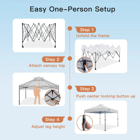 Step-by-step guide for 10x10 Pop Up Canopy With Center Lock One Push Instant Setup And No Fuss Wheeled Outdoor Gazebo Beach Tent