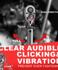 Half Inch Drive Click Torque Wrench 25 To 250 Foot Pounds Pro Grade with dual direction ratchet head in use