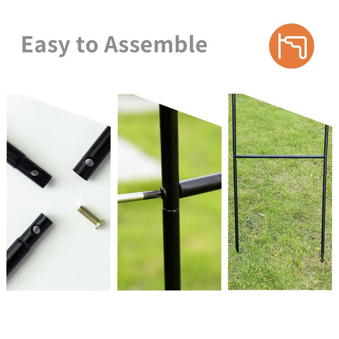 Assembly steps of Garden Arch Arbors For Outdoor Climbing Plants Black Metal Trellis Arch Kit with adjustable sizes on grass