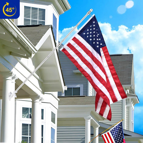 Heavy Duty Flagpole Wall Mount Bracket With Solid Hardware Kit For Patio Siding Or Lawn Display One Inch Inner Bore supports a flag.