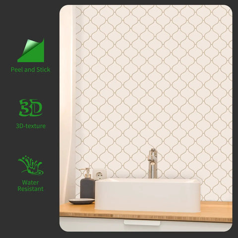 White Arabesque Peel And Stick Tile Backsplash 10 Sheets Self Adhesive Wall Tiles 12 By 12 Inch in kitchen setting