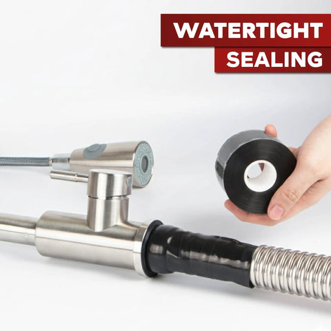 Self-Fusing Silicone Tape Pro Black 1.5 Inch By 15 Feet No Glue Required Weatherproof Sealing Tape wrapping a pipe fitting