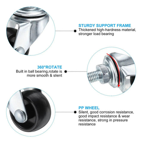 Heavy Duty Eight Pack Swivel Stem Casters 1 Inch Threaded Replacement Wheels For Wire Shelving Carts Built Tough with 360° rotation feature.