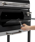 Adjusting handle on 24 Inch Charcoal Grill With Folding Table And Handle Grilling Ready Backyard BBQ Smoker 490 Sq In Total Cooking Space