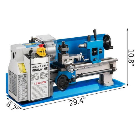 Mini Metal Lathe 7X14 With 550W Variable Speed Motor Nylon Gears And 4 Inch Chuck for precision milling, measuring 29.4x10.8 inches.