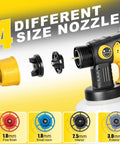Heavy Duty HVLP Paint Sprayer With Kick Ass 850W Motor And Four Slick Nozzles for different spray settings and applications.