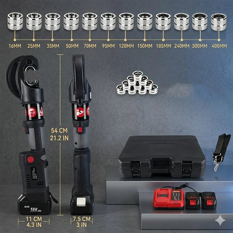 Heavy Duty 120KN Electric Hydraulic Crimping Tool Kit With Sixteen Dies For Cable Lugs Wire Crimpers displayed with dies.