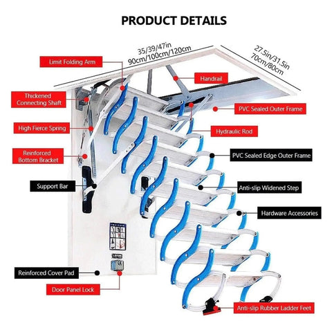 Product details of Effortless Reach Up Without The Hassle Solid Titanium Build Retractable Electric Attic Ladder Space Saving Telescoping Loft Staircase Heavy Duty Folding Access For Crawl Spaces 80X120 Cm.
