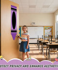 Classroom with door featuring the 2 Pack Crayon Blackout Curtains For Classrooms And Doors Thick Light Blocking Panels in purple.