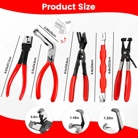 Automotive Electrical Disconnect Pliers Kit With Case, 5-piece with sizes, featuring straight and 60-degree angled tips for easy removal