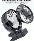 Two Pack Magnetic Clip On Fan For Golf Cart With 12000mAh Battery showing detachable front cover and butterfly illustration