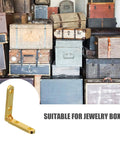 Decorative 90 Degree Folding Hinges Set of 10 Zinc Alloy for Jewelry Boxes shown with vintage suitcases background