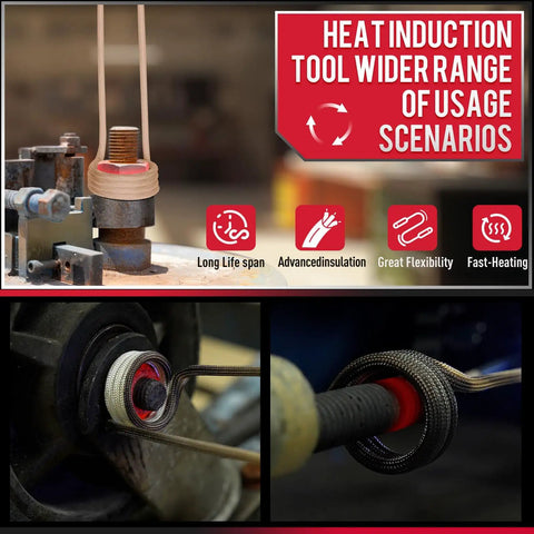 Beast Mode 1300W Magnetic Induction Heater for Rusty Bolts showcasing heating coil on metal bolt, close-up details.