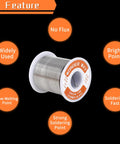 2.0mm No Flux Core Sn60 Pb40 Solder Wire spool for stained glass, features highlighted with text on black background