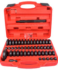 52 In 1 Custom Bushing Driver Kit For Bearing And Seal Installation And Removal Transmission Wheel Axle Race Installer Bearing Press And Puller Set DIY Auto Repair Essential With Adjustable Multi Function Tool Kit in open red plastic case showing tools and compartments