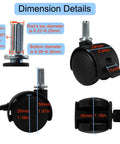 Pndbnq small swivel caster wheel with stem; black plastic wheel, metal stem, locking lever (front/side/close-up views)