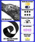 Collage of Programmable LED Windshield Eyes Sign With App And Remote Control features; waterproof, flexible USB lighting, app control.