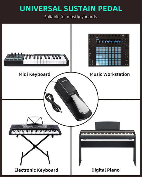Sustain Pedal For Keyboards And Digital Pianos With Polarity Switch One Quarter Inch Input Universal Compatibility For Yamaha Casio Roland Korg Behringer Moog Durable Chrome Coated Pedal A Must Have For Smooth Responsive Sustain On Stage And In Studio among various keyboards
